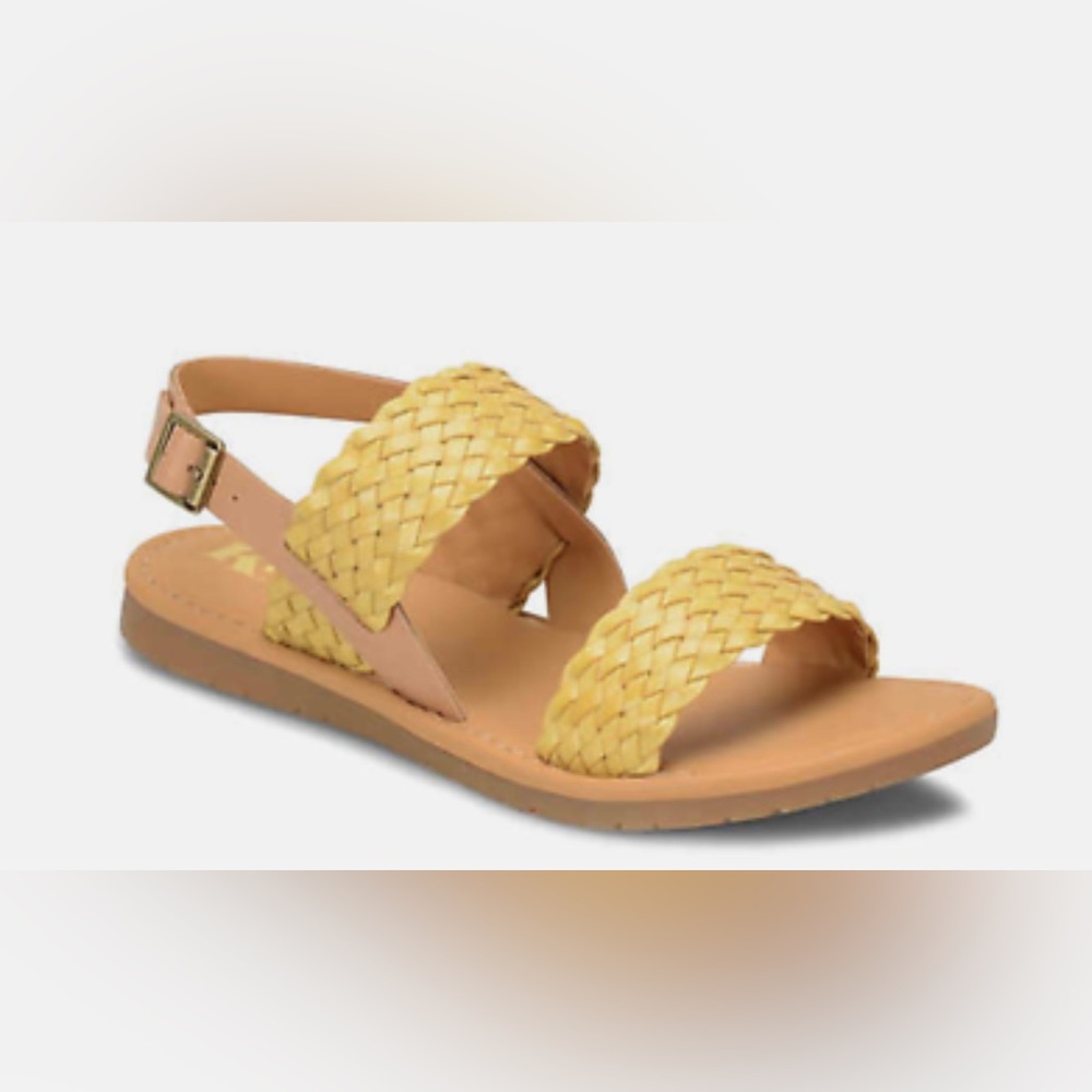 Korks Callista Flat Sandal Kork-Ease Yellow Sandal Size 8 Woven Leather Strappy